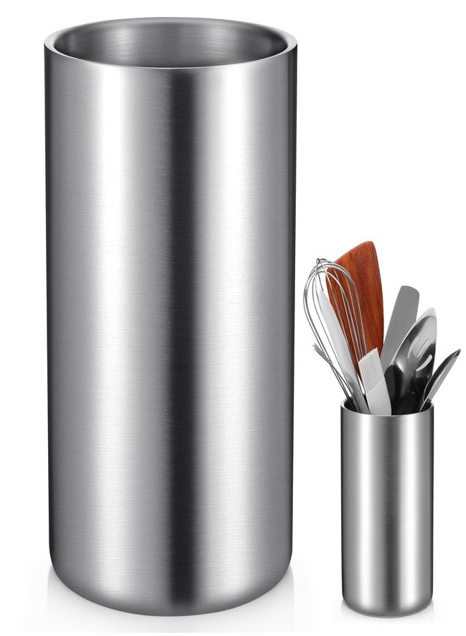 Exclaith Cooking Utensil Holder for Kitchen Counter 4.7 x 7.5 inch Stainless Steel Sleek Kitchen Utensil Holder for Countertop Spatula Spoon Caddy Organizer, Silver - Image 1
